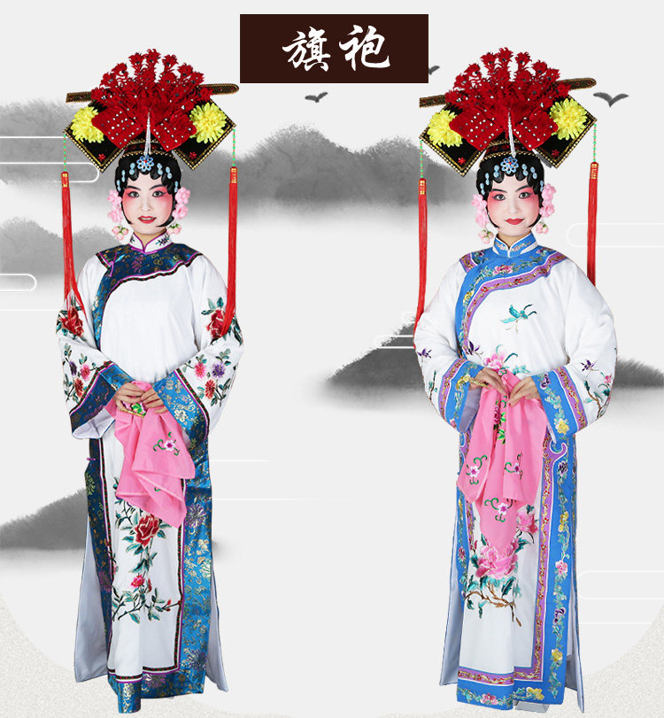 古装戏曲旗袍旗头影视戏剧皇后格格服白色清旗服四郎探母坐宫旗袍