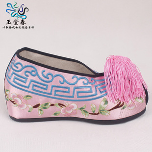 戏曲内高绣花彩鞋 民族风绣花坡跟女鞋 花旦小旦新娘汉服鞋