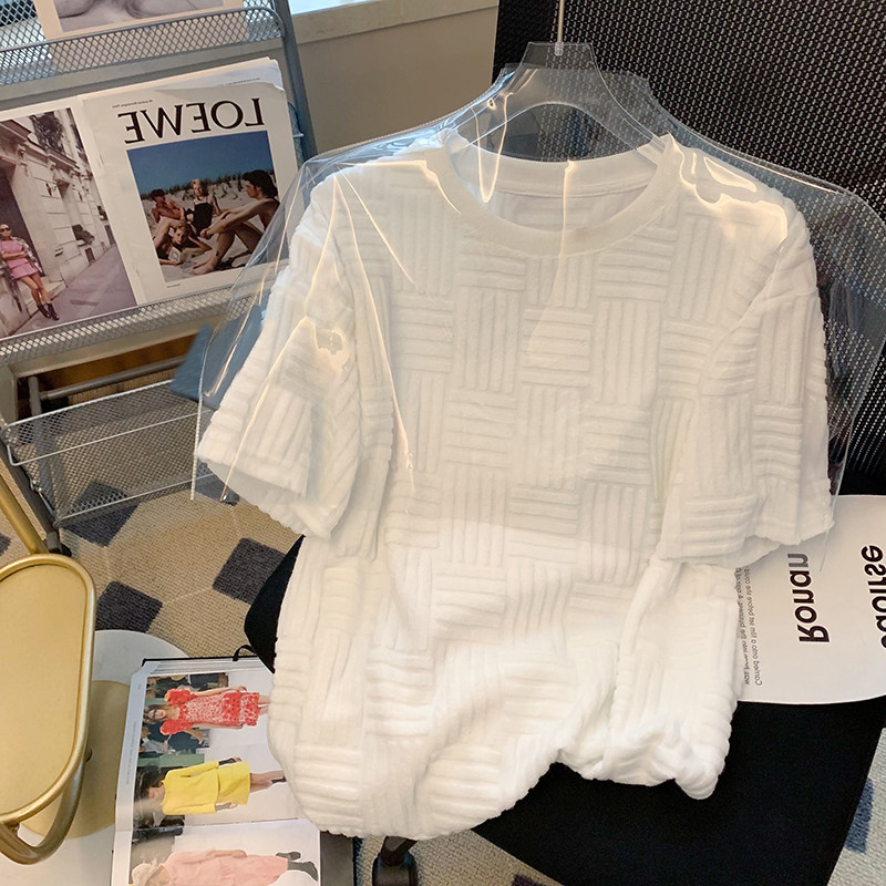 CLEARANCE PICK-UP BIG-NAME CUT LABEL PREMIUM TOWEL LETTER JACQUARD SHORT SLEEVE T-SHIRT WOMENS 2024 NEW CHIC TOP