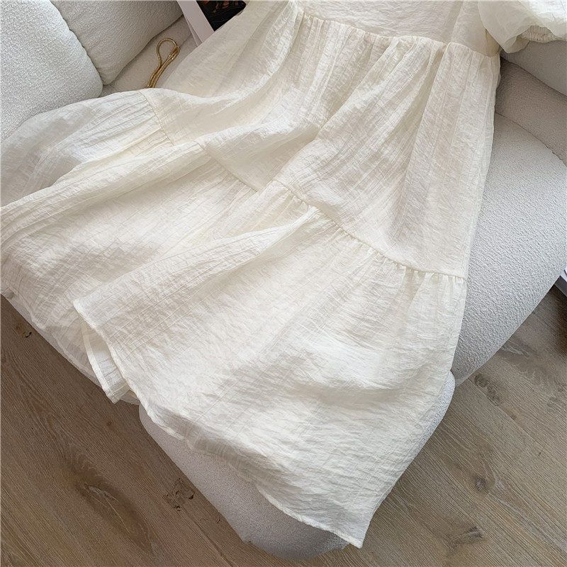 CLEARANCE PICK-UP LEAKAGE COUNTER WITHDRAWAL FOREIGN TRADE WOMENS CLOTHING BIG BRAND SQUARE NECK PUFF SLEEVE SMALL MAN ONE-SHOULDER SUSPENDER DRESS