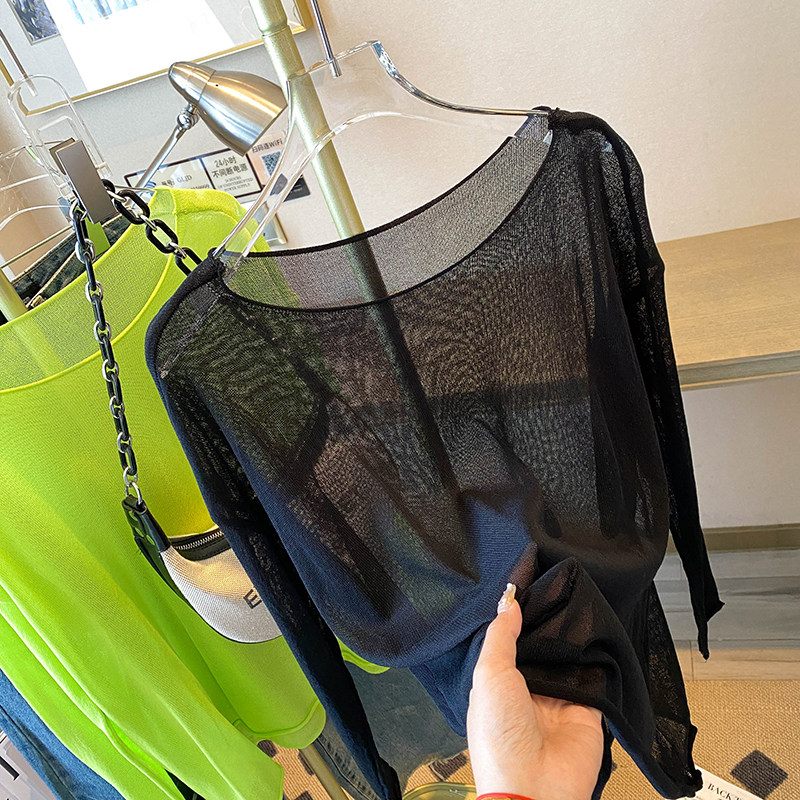 CLEARANCE AND LEAKAGE COUNTERS WITHDREW WOMENS AVOCADO GREEN ICE SILK KNITTED SUNSCREEN TOPS LONG-SLEEVED AND THIN BLOUSES