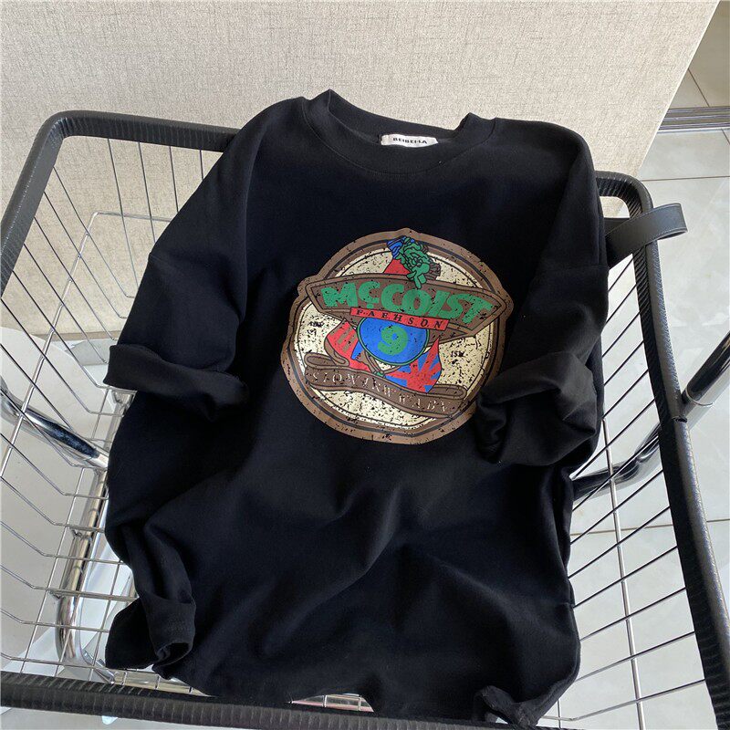 CLEARANCE PICK-UP COUNTER WITHDRAWAL WOMENS BIG-NAME BRUSHED PRINT SHORT-SLEEVED T-SHIRT DESIGN SENSE NICHE COUPLE TOPS