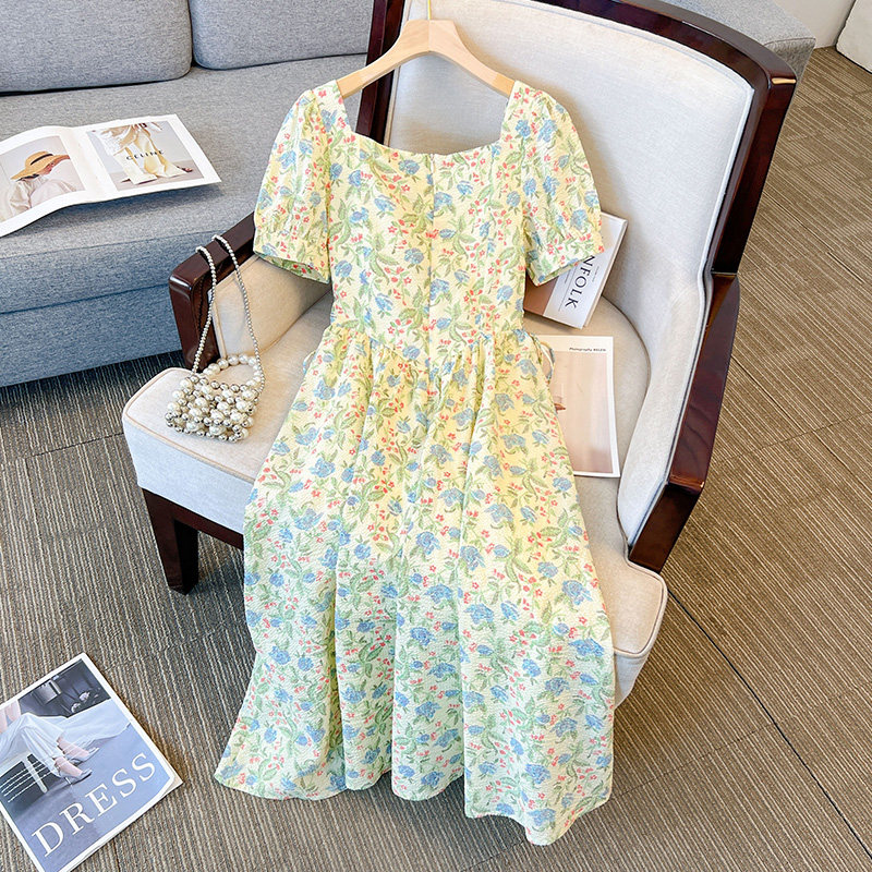 TEA BREAK FRENCH FLORAL CHIFFON DRESS WOMENS SUMMER 2023 NEW HIGH-END TEMPERAMENT BEAUTIFUL SQUARE NECK LONG SKIRT