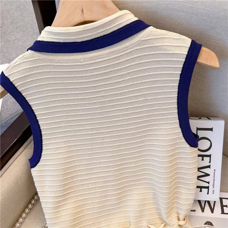 CLEARANCE SPILLS BIG-NAME FRENCH POLO NECK KNIT DRESS WOMENS DESIGN SENSE NICHE SLEEVELESS VEST A-LINE SKIRT