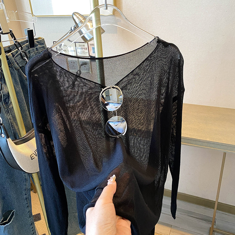 CLEARANCE AND LEAKAGE COUNTERS WITHDREW WOMENS AVOCADO GREEN ICE SILK KNITTED SUNSCREEN TOPS LONG-SLEEVED AND THIN BLOUSES