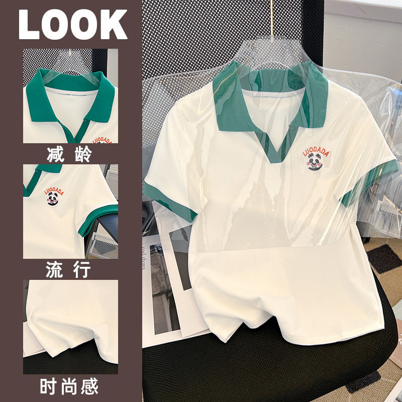 CLEARANCE PICK-UP COUNTER WITHDRAWAL WOMENS POLO COLLAR EMBROIDERY SHORT-SLEEVED T-SHIRT DESIGN SENSE NICHE UNIQUE CHIC TOP