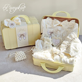 婴儿礼盒珍珠宝贝米色蕾丝女宝宝礼服裙套装 见面礼品周岁礼物高档