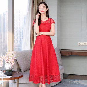 RY1725#加肥加大码女装胖mm夏装 打底衫女200斤宽松显瘦中长款蕾丝连衣裙