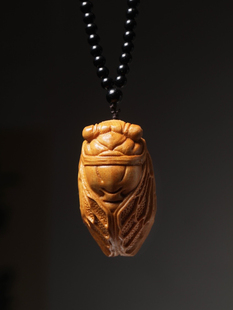 黄金檀木雕刻一鸣惊人汽车挂件装饰品知了蝉手把件男女士吊坠情侣