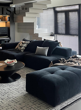 CISU意式极简方块拉扣双面沙发宝蓝色2025新款背靠背双边横厅沙发