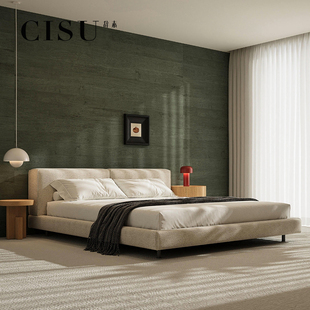 CISU现代简约主卧方块软靠背布艺床民宿风1.8米大床大小户型次卧