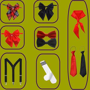 儿童红领结领花黑领带红领巾小学生表演配饰蝴蝶结背带中筒袜长袜