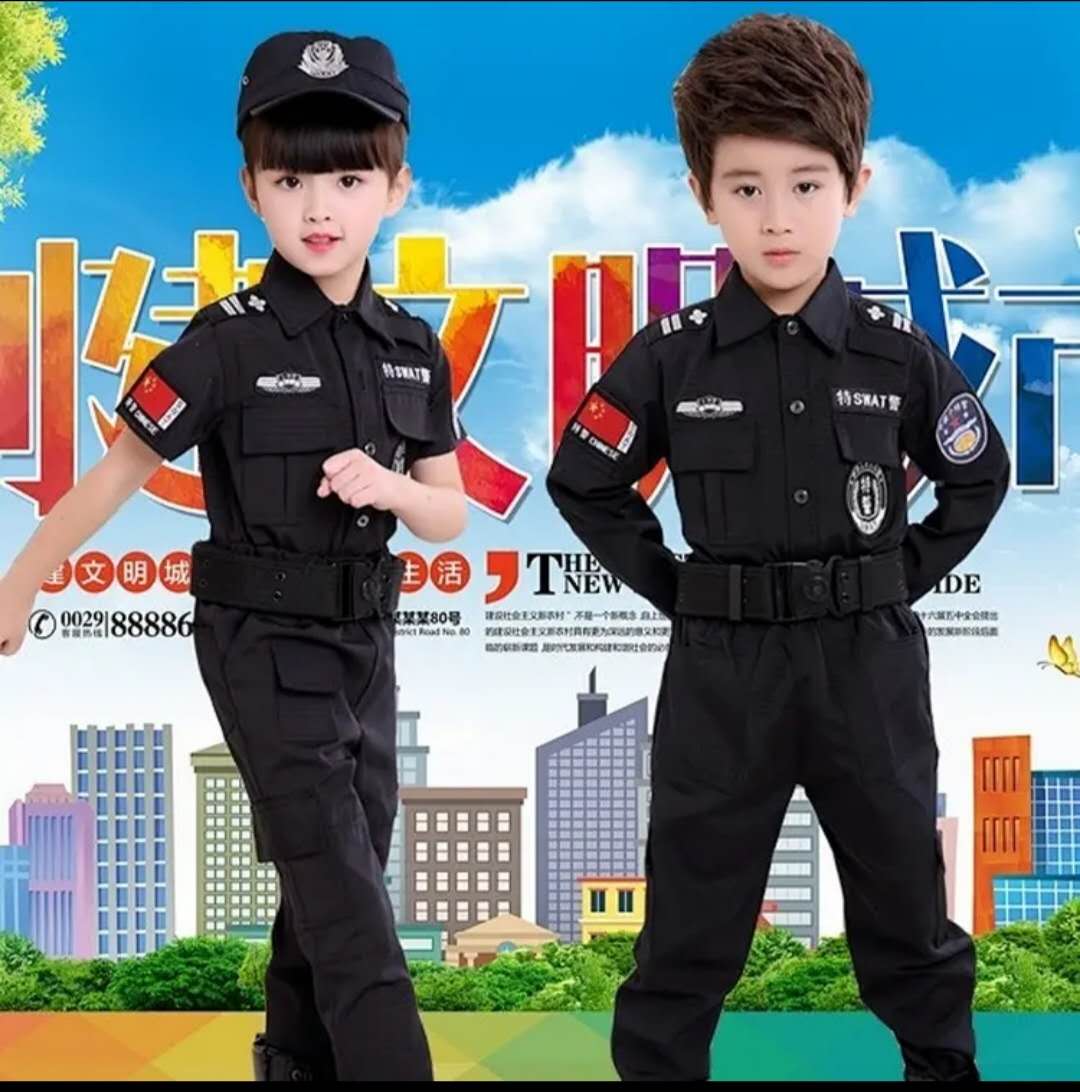 儿童黑猫警长服装长袖特警衣服交警制服男童小公安女童警察演出服