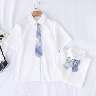 2025新款JK制服衬衫女短袖白色上衣学生学院风领带蝴蝶结衬衣