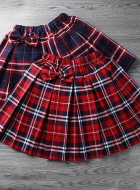 儿童红色学院风校服格子裙