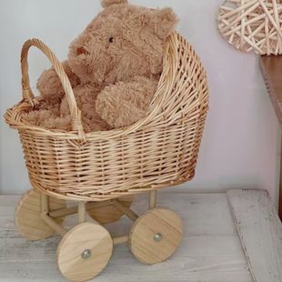 藤编小推车鲜花篮花艺装 饰品 饰材料插花花篮礼物摆件满月花篮装