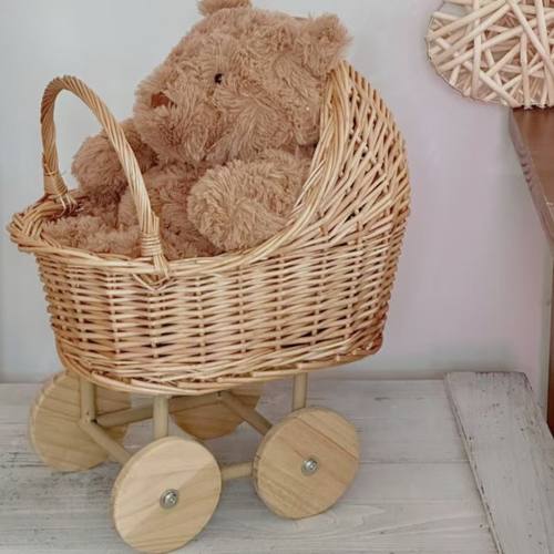 藤编小推车鲜花篮花艺装饰材料插花花篮礼物摆件满月花篮装饰品