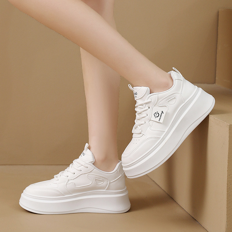 女鞋厚底5厘米板鞋女休闲鞋鞋子白色春季新款革面百搭小白鞋ins潮