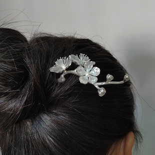 入梦足银999手工桃花发簪子三生三世古装汉服钗高级感轻奢头饰品