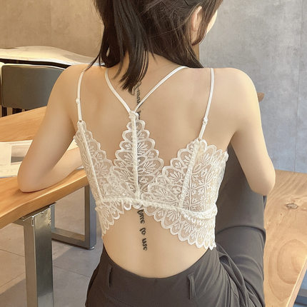 夏季蕾丝美背内衣一体式裹胸吊带背心内搭带胸垫抹胸外穿美背文胸