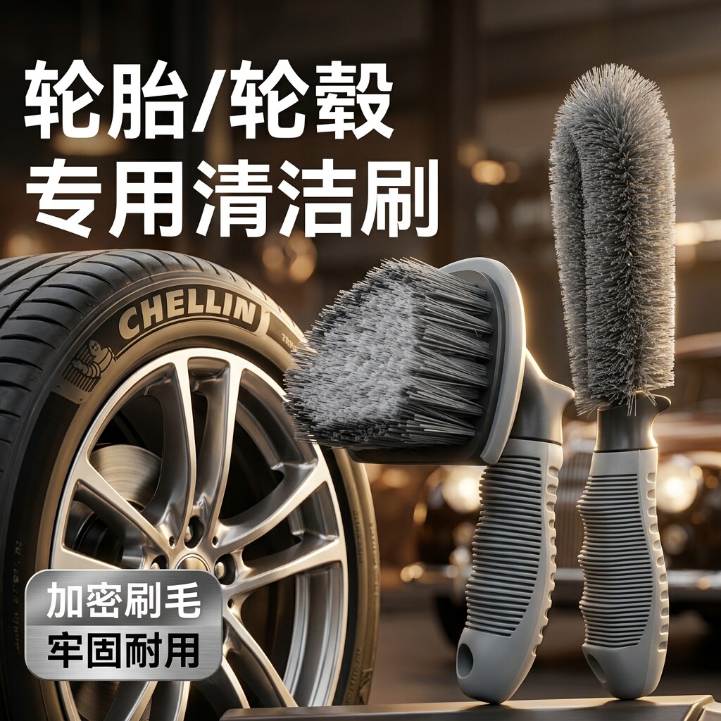 汽车轮毂轮胎去污硬软毛刷套装图片