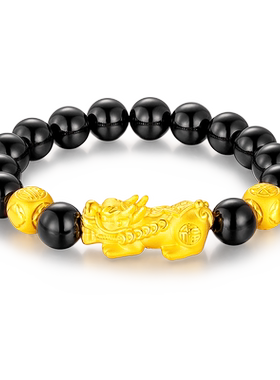【中国黄金官方店】足金黑玛瑙貔貅手串时尚简约气质饰品蛇年新品