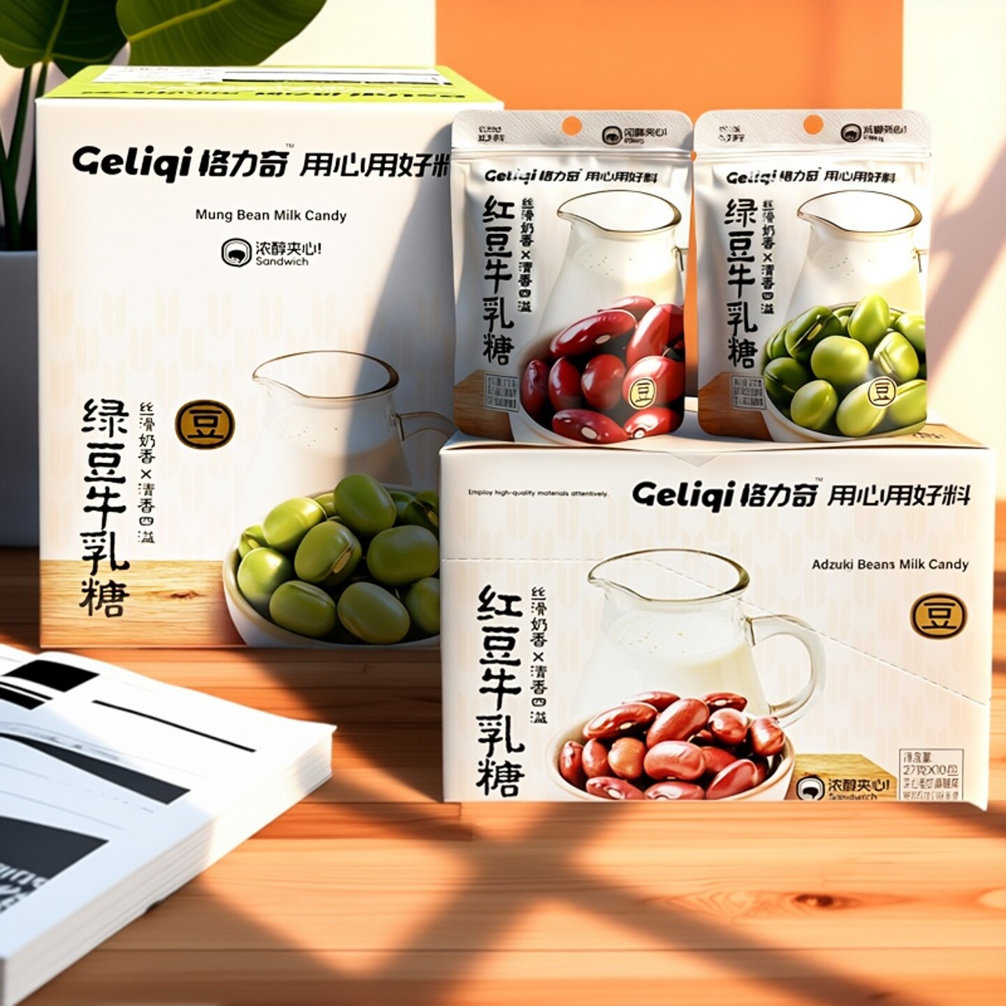 格力奇红豆绿豆牛乳糖硬糖儿童零食小吃丝滑奶香网红夹心糖果 - 实物图