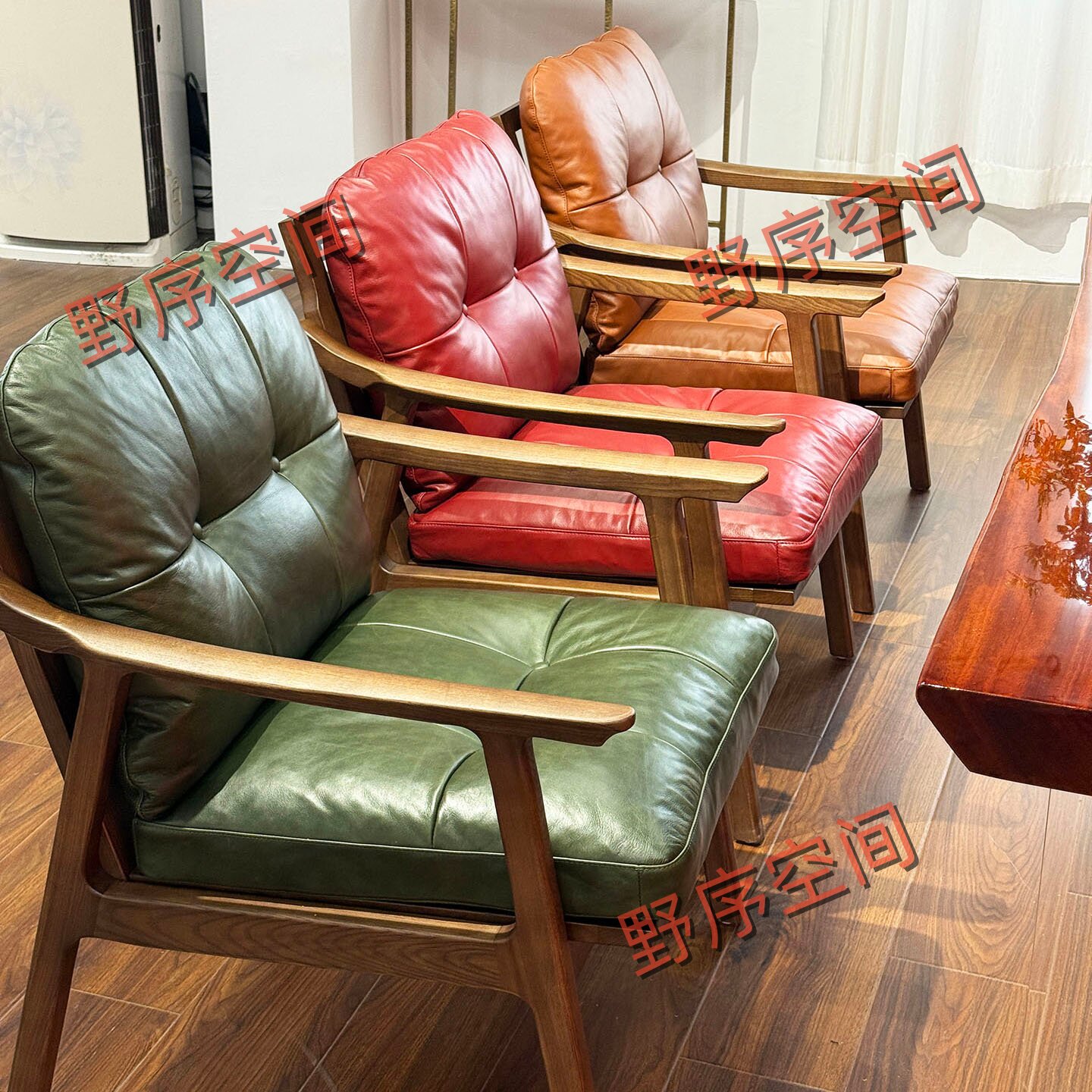 茶室客人椅休闲椅头层牛皮中古风油蜡真皮单椅轻奢复古单人沙发椅