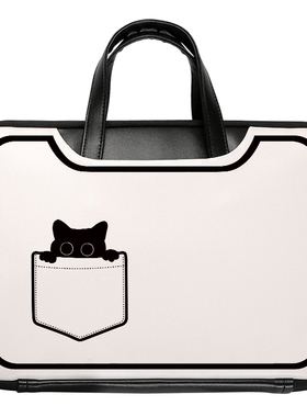 黑色口袋猫咪笔记本电脑包手提macbookpro14寸13寸适用华为matebook14惠普星14寸卡通肩带斜跨通勤女电脑包