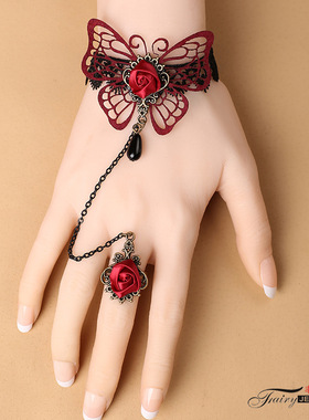 Women Gothic Retro lady Lace Bracelet Ring Set Wedding Party