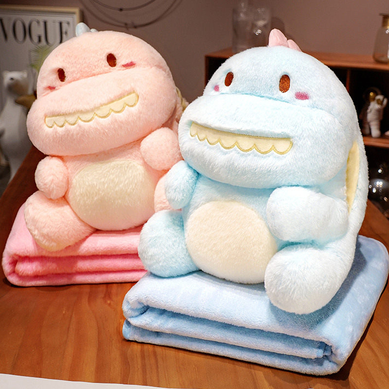 可爱小恐龙抱枕毯子二合一暖手办公室汽车抱枕被子两用午睡枕头被