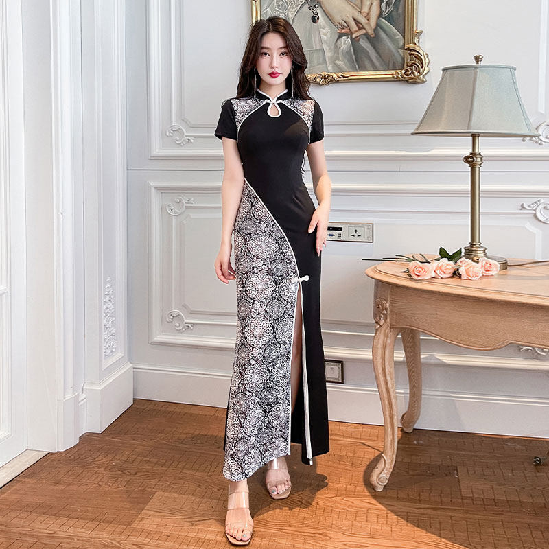 气质中国风晚礼服性感旗袍长款长裙洗浴按摩工作服桑拿沐足技师服