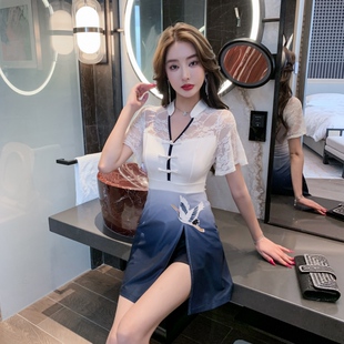 中式养生馆spa理疗师工作服女气质按摩采耳店足疗技师连衣裙套装