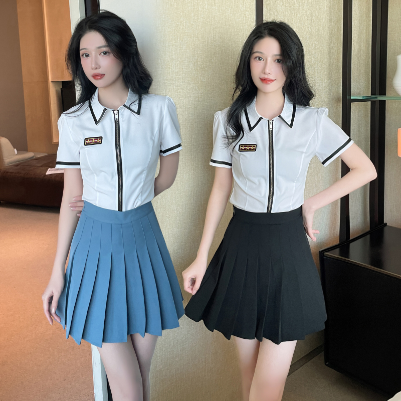 酒店KTV包房公主服夜场休闲会所足疗足浴女技师工作服百褶裙套装
