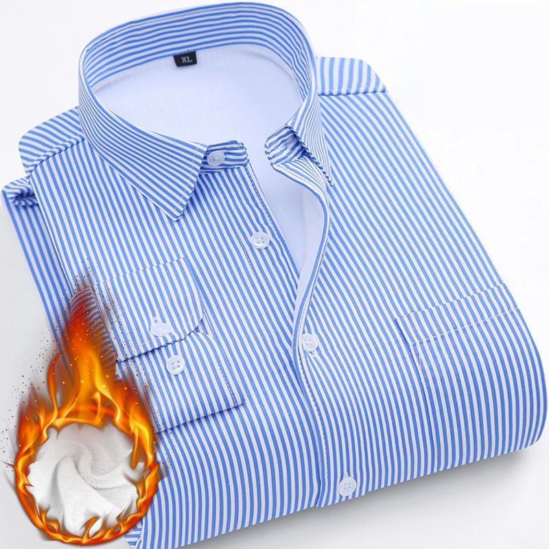 冬季加绒加厚长袖男衬衫方领商务