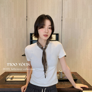 VOUIS夏季 2237配丝巾基础款 TTOO 新款 T恤女薄 修身 打底弹力短袖
