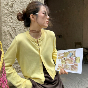 MADEIN OST-26年早春首发5羊毛5天丝极简短款针织开衫毛衣S8923