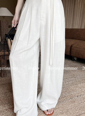 GRACETINA HOO-新60苎麻40天丝法式天丝苎麻慵懒高腰休闲裤KA6143