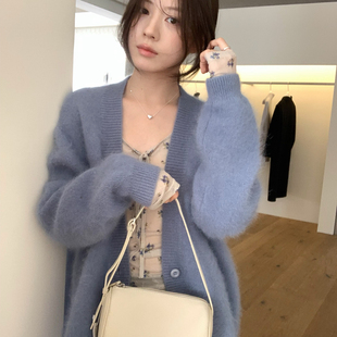 IMISS-冬上新韩标加厚高品质兔绒V领开衫毛衣S991589