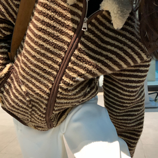 Hers-冬上新简约日常复古Polo内里拼皮仿羊羔毛短外套92734