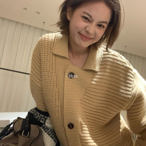 Hers-冬上新简约日常复古polo领单排扣大毛衣62092