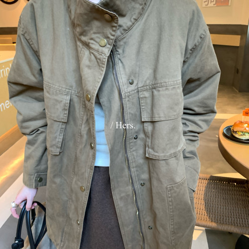 Hers-早冬上新简约日常街头感夹棉中长款工装夹克66913