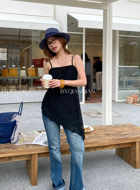 MADEIN OST-26年早春轻法式蕾丝连衣裙拼纱斜边吊带连衣裙91209