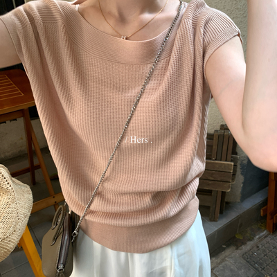 Hers-夏上新简约日常通勤小飞袖宽松气质针织衫08160