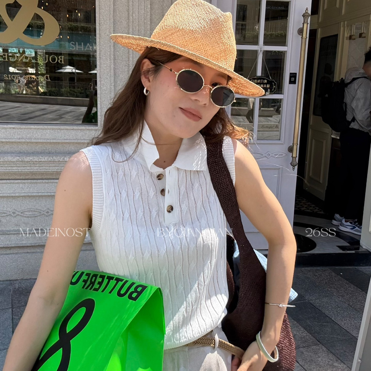 MADEIN OST-26夏上新47莱赛尔英伦风Polo领麻花背心S8957