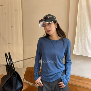 MADEINOST大摹-秋上新天丝轻都市弧形下摆显瘦长袖T恤女95015