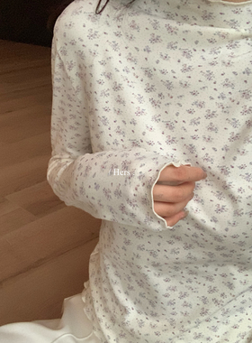 Hers-2025冬上新简约百搭打底衫女韩系调性碎花磨毛打底衫92546#