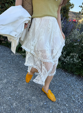 MADEIN OST-26年早春法式度假风不规则蕾丝多层半身裙91129