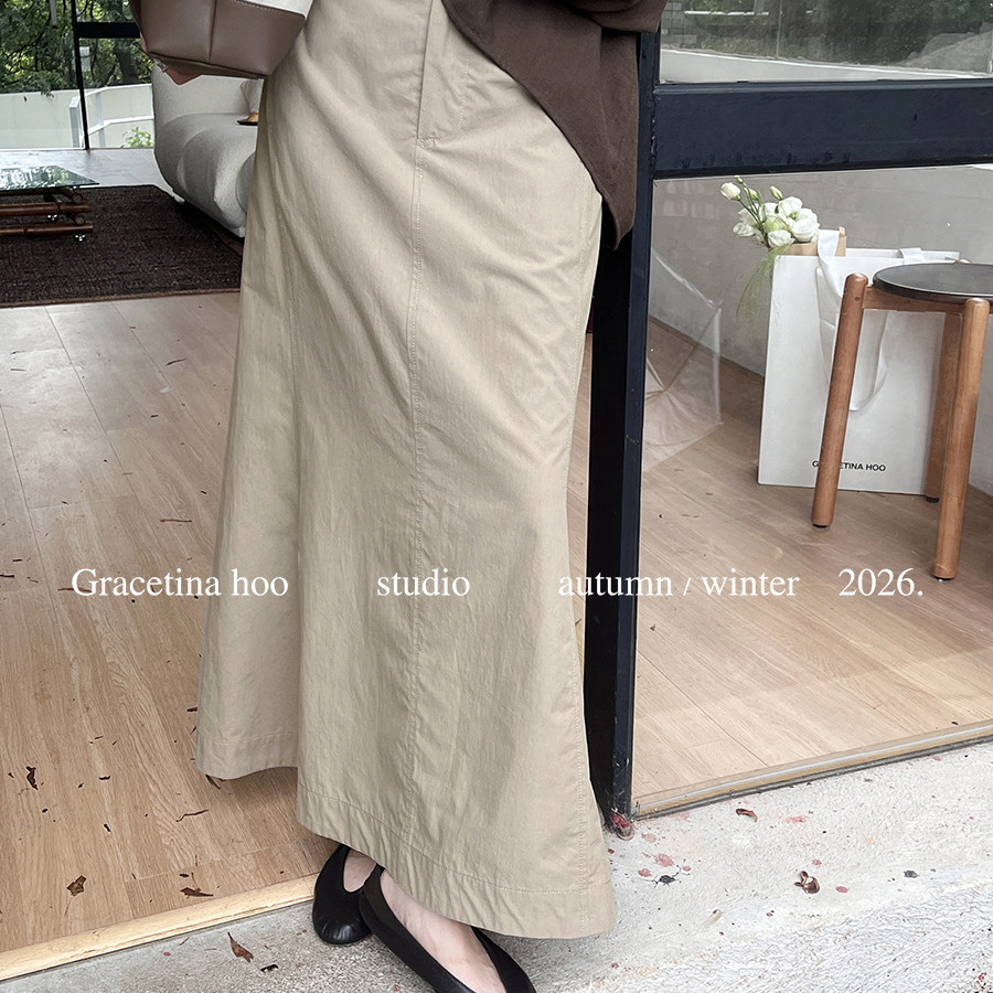 GRACETINA HOO-秋上新定制牛角扣法式松弛工装通勤半身裙BQA5173
