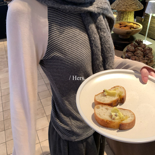 Hers-早冬上新简约日常休闲复古撞色条纹长袖T恤62043